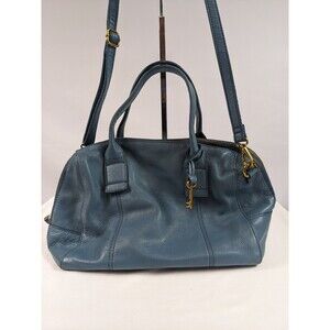 Fossil Jori Satchel Handbag Mini Duffle Blue Leather Handles Shoulder Strap